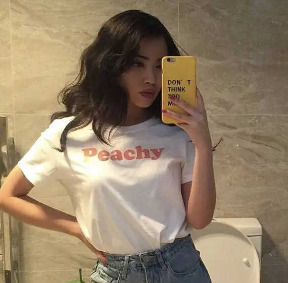 OKOUFEN Peachy Красная футболка для улицы Модная хлопковая одежда tumblr Футболка женская