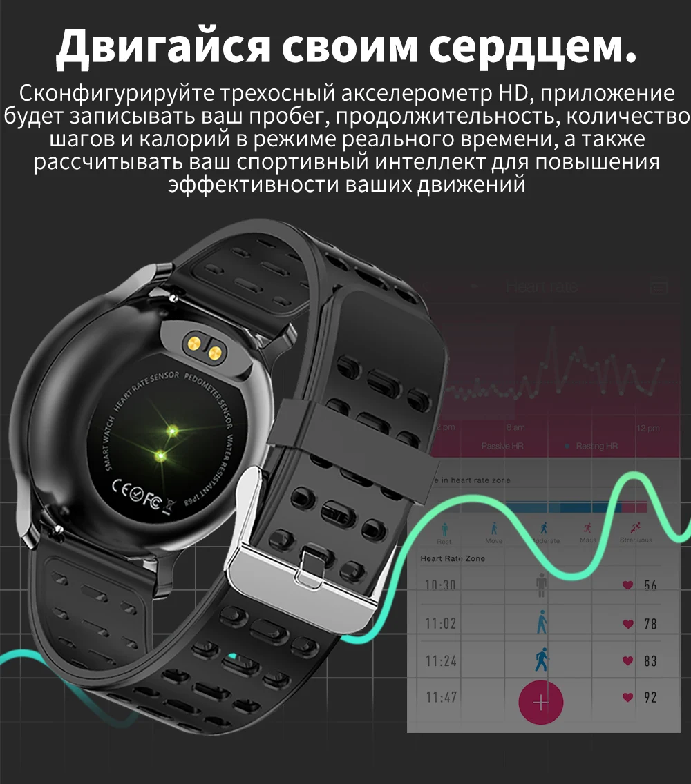 Спортивные Смарт-часы CYUC NY03, монитор сердечного ритма, IP68, водонепроницаемые Смарт-часы, фитнес-трекер с h-образным приложением для android и IOS