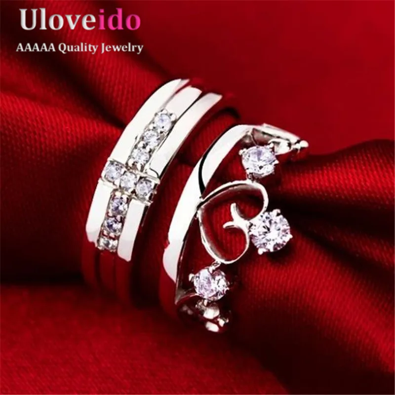 Uloveido пару колец для женщин и мужчин ювелирные изделия корона крест серебряный