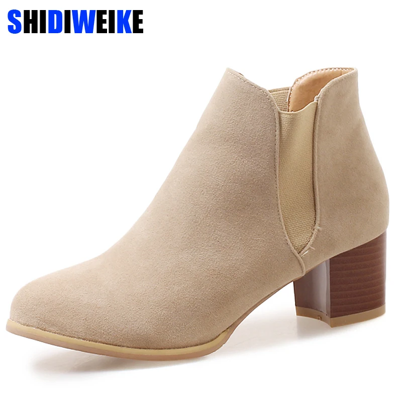 2019 Новое поступление женские ботильоны эластичные ботинки из флока без шнуровки