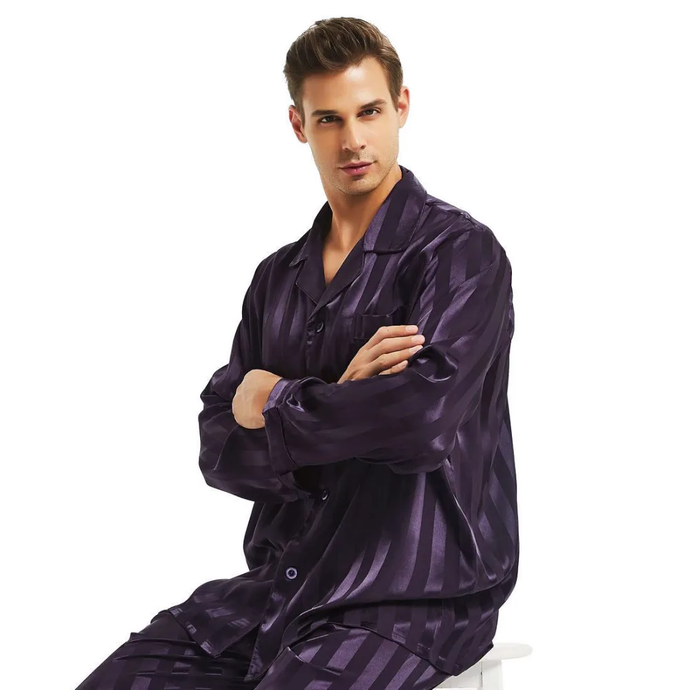 Мужская шелковая атласная пижама комплект для отдыха S M L XL 2XL 3XLL 4XL|mens silk satin