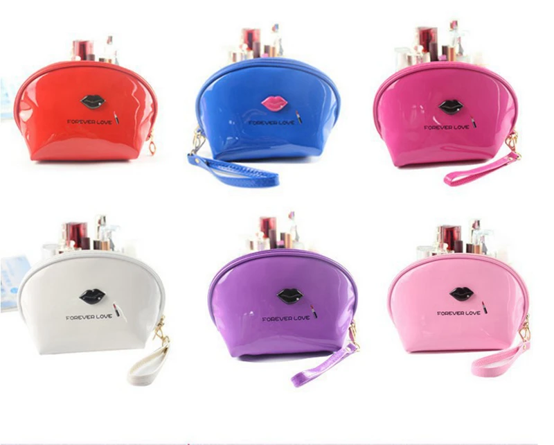 

Candy Color Cosmetic Bag Water Resistant Travel Makeup Bag Protable Pouch Shell Small Toiletries Bags with Lips Design