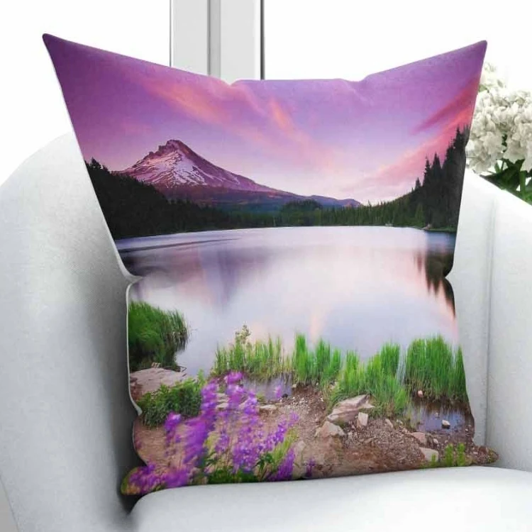 

Else Purple Flowers Green Floral Lake Mountain 3D Pattern Print Throw Pillow Case Cushion Cover Square Hidden Zipper 45x45cm