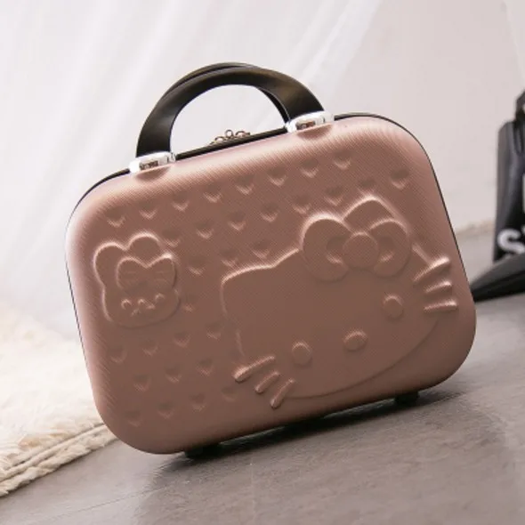 Champagne color Love cat travel kit Макияж комплект корейский портативный на молнии Коробка милая девочка повседневная водостойкая 13 дюймов макияж Чехол голограммы - Цвет: Champagne color