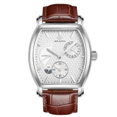 AILANG время, винтажные часы reloj, Брендовые Часы для ныряльщика, швейцарское снаряжение, дизельные спортивные роскошные мужские часы с кожаным ремешком, автоматические спортивные черные часы - Цвет: Silver shell flour