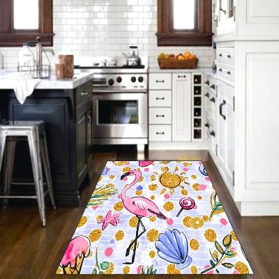 

Else Pink Flamingo Blue Sea Shells Summer 3d Patterned Print Non Slip Microfiber Kitchen Modern Decorative Washable Area Rug Mat