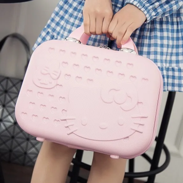 Pink Love cat travel kit Макияж комплект корейский портативный на молнии Коробка милая девочка повседневная водостойкая 13 дюймов макияж Чехол голограммы - Цвет: Pink