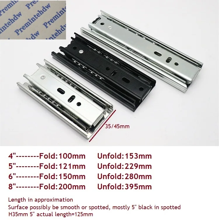 Premintehdw " 5" " 8" мини короткий телескоп шарикоподшипник выдвижного ящика слайд 3-Fold черный серебристый H35mm H45mm