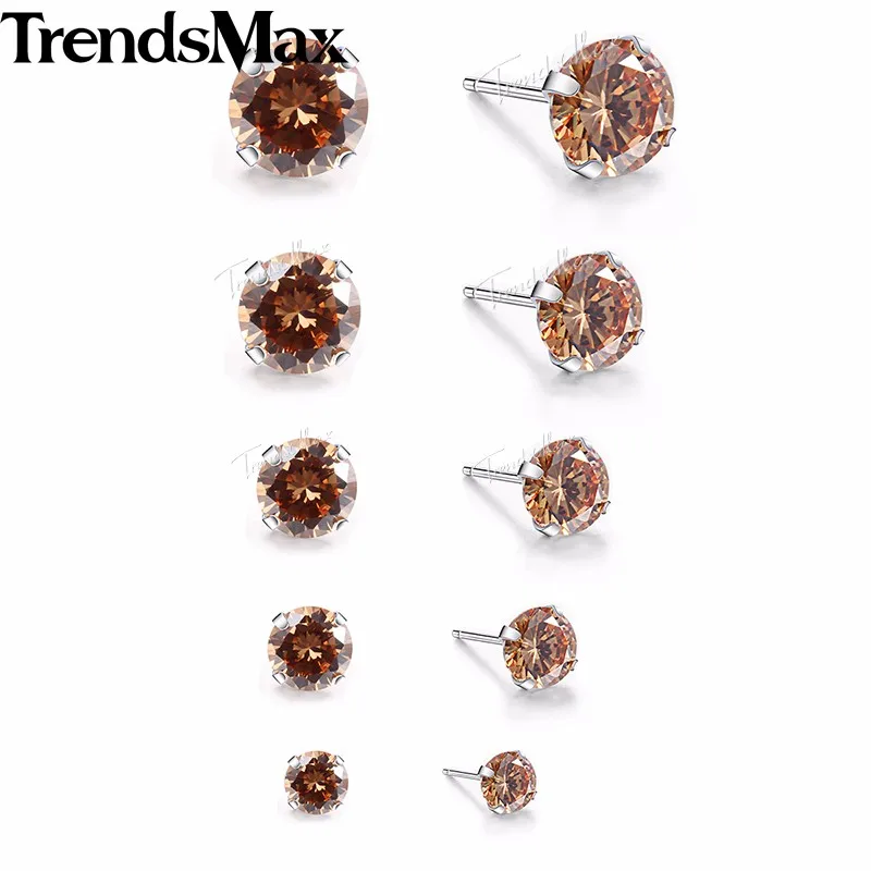 Женские серьги-гвоздики с фианитами оранжевые серебряные ювелирные украшения