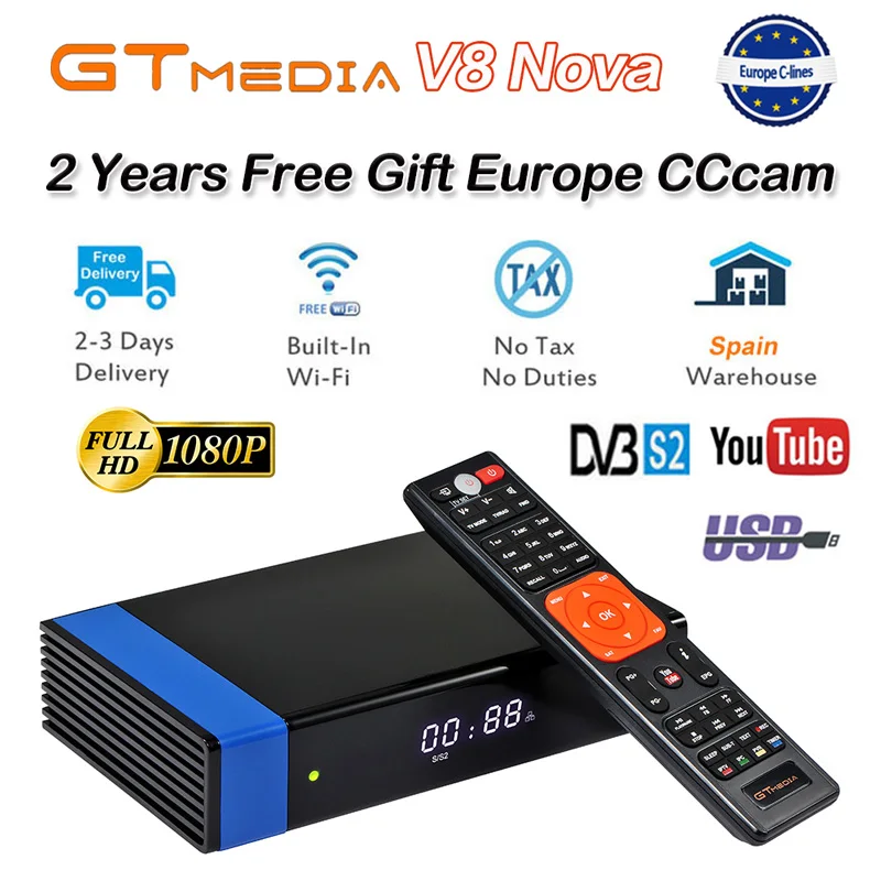 V8 Nova Blue Лучший 1080P DVB-S2 GTmedia V9 супер Европа Клайн Испания спутниковый ТВ приемник же GTmedia V8 Nova Freesat V9 супер Европа Клайн - Цвет: V8 Nova Blue