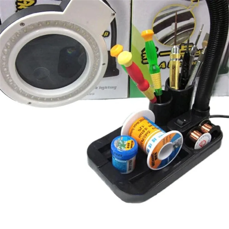 

Crafts Glass Lens LED Desk Lighting Magnifier Lamp Light 5X 10X Magnifying Desktop Loupe Repair Tools with 40 LEDs Stand