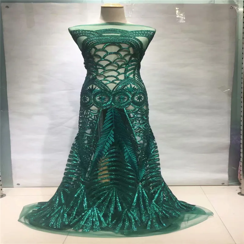 Зеленое Тюлевое кружево с пайетками ткань 2018 новый дизайн вечернее платье чистая