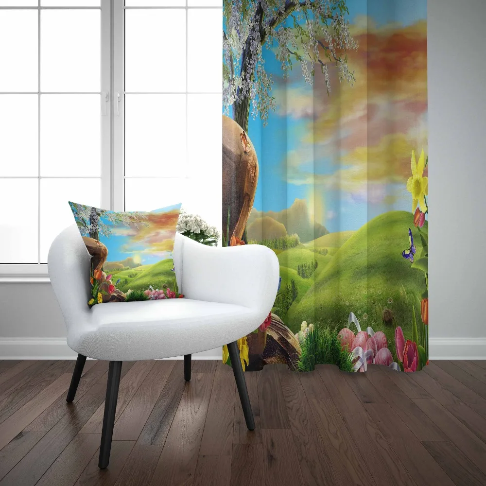 

Else Green Grass Nature Trees Flowers Floral Brown Sky 3d Print Living Room Bedroom 1 Panel Set Curtain Combine Gift Pillow Case
