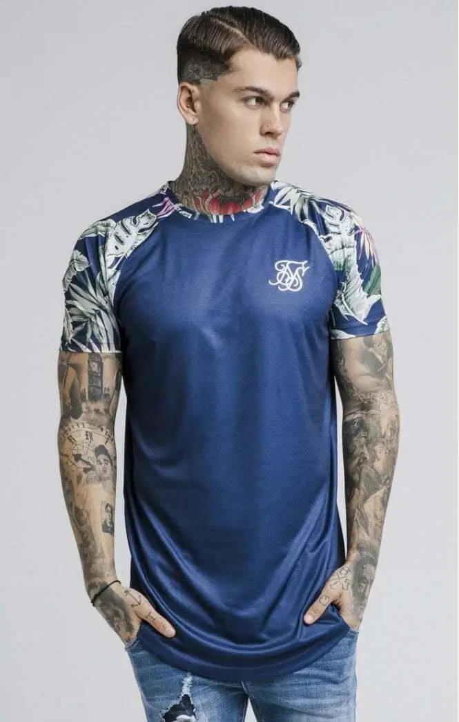 SikSilk футболка Jeremy Vine с изогнутым подолом-темно-синий