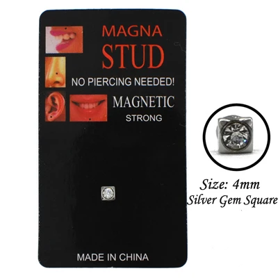 Silver Gem Square 1 предмет из нержавеющей стали драгоценный камень Поддельные жук пирсинг магнитные губная серьга-гвоздик магнитная серьга нет пирсинг Вилки пирсинг - Окраска металла: Silver Gem Square