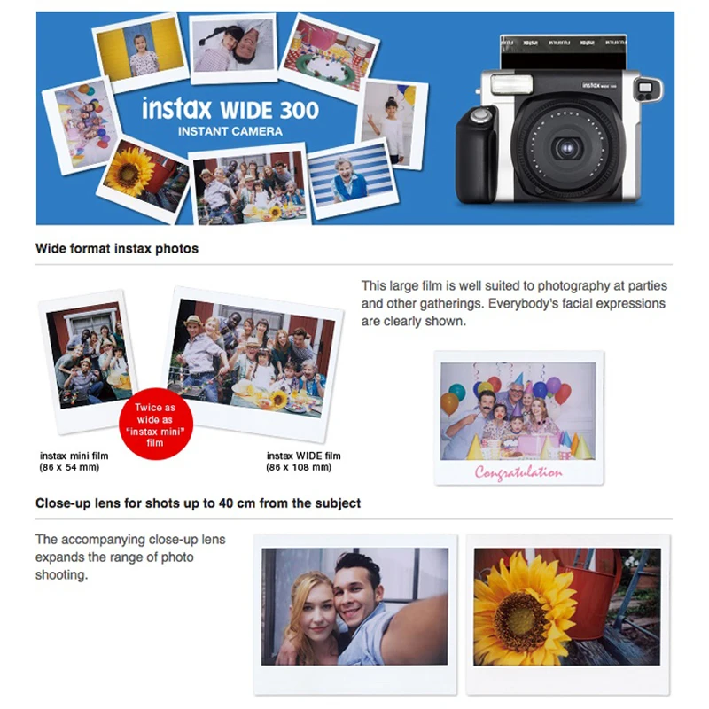 Fuji Fujifilm Instax WIDE 300 камера Мгновенной Печати черный (широкий формат изображения)|camera