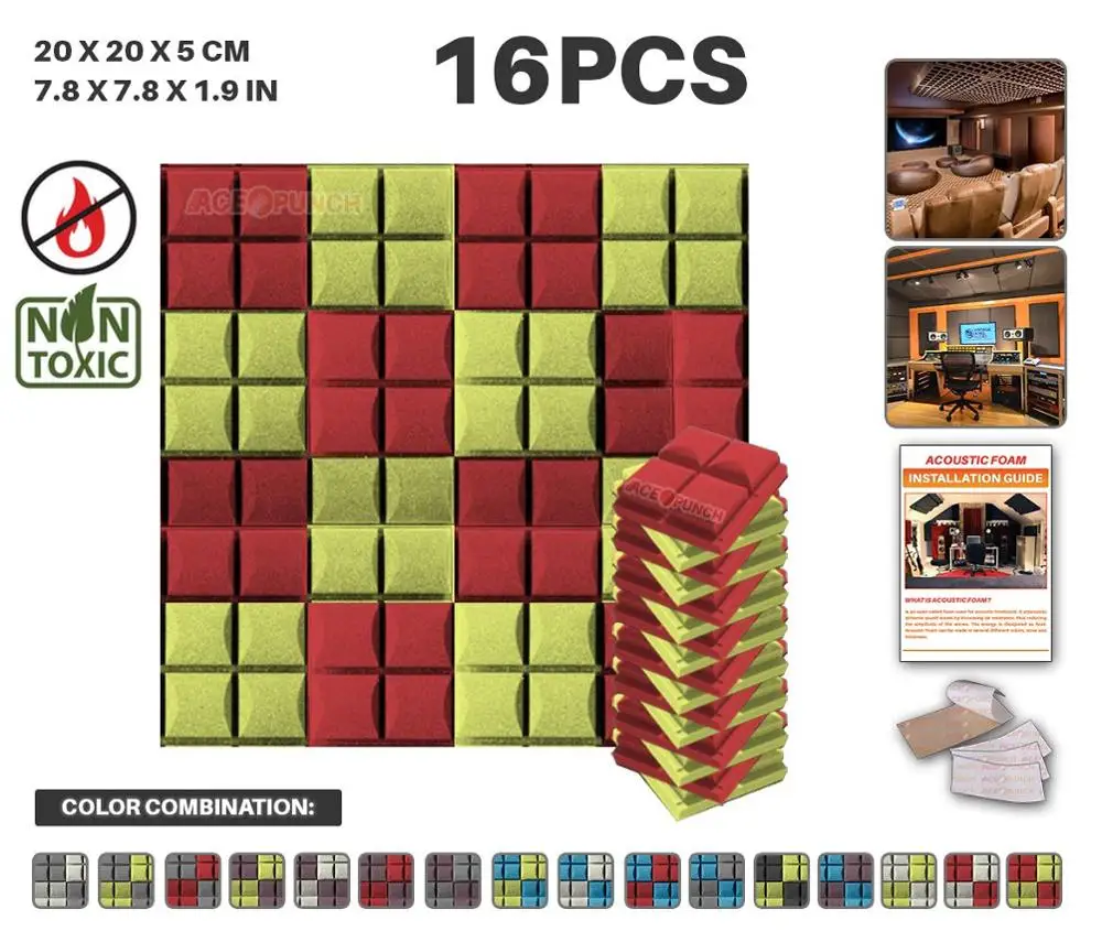Red and Yellow Arrowzoom 16 шт. в упаковке цветовая комбинация 7," x 7,8" x 1," полусфера Сетки Плитка Звукопоглощающая Панель акустическая обработка пены - Цвет: Red and Yellow
