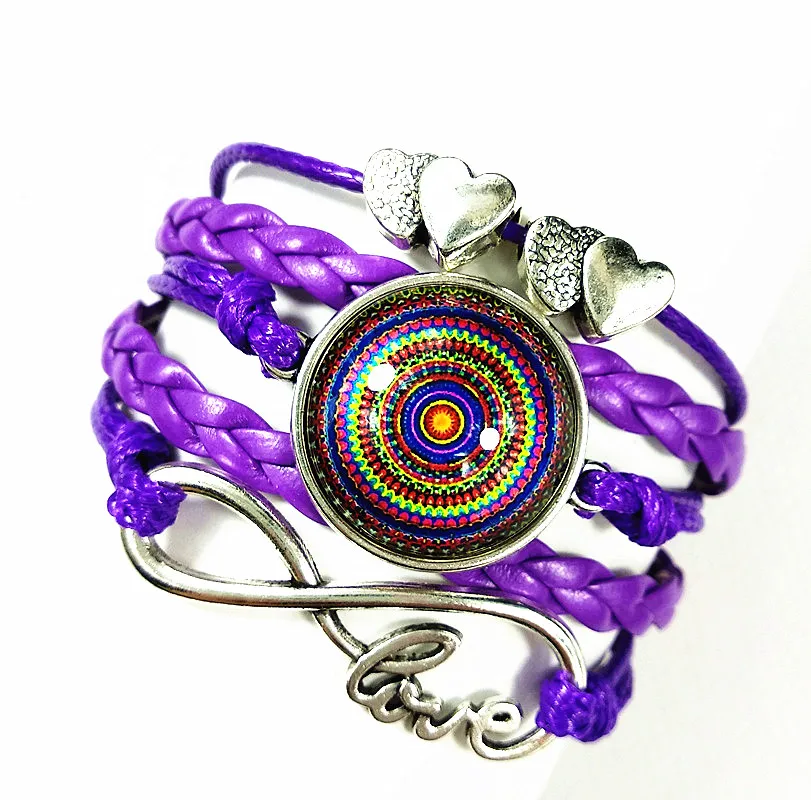 

24pcs (6 styles) Infinite love henna bracelets Mandala Flower Art Glass Round Dome silver Charm bracelet for girls Women Jewelry