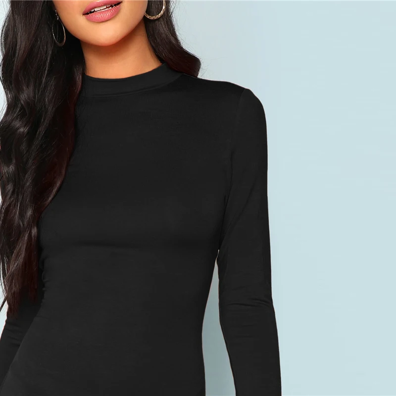 SHEIN Облегающее Платье С Длинным Рукавом, Черное Платье В Стиле Кэжуал