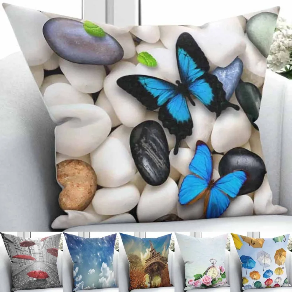 

Else Colored Sky Umbrella Butterfly Home 3D Print Throw Pillow Case Covers Square Pillow case Hidden Zipper 45x45cm