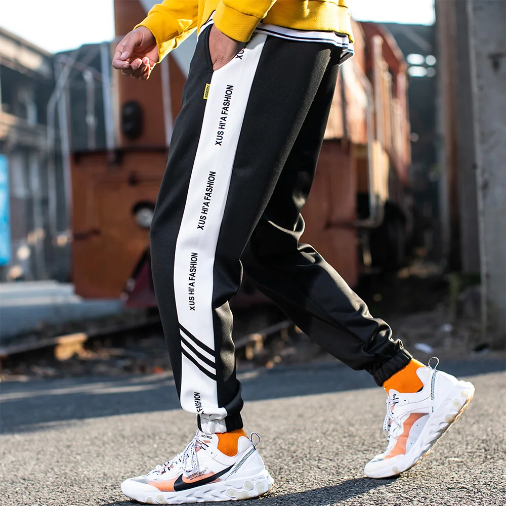 Раннее хорошее мужские большие карманы брюки свободные черные джоггеры весна