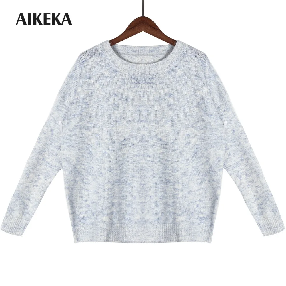 Осенне-зимняя Дамская обувь Топ круглым вырезом свитер женский вязаный тонкий