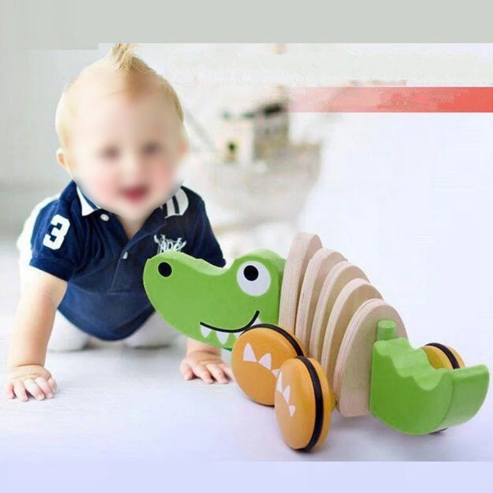 Милые Нетоксичные Деревянные Push & Pull Игрушка Ходить Крокодил Для Детей Дети