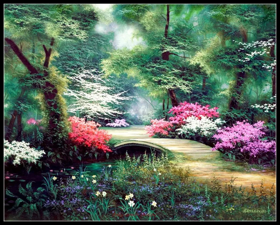 

Enchanted Garden - Counted Cross Stitch Kits - DMC Color DIY Handmade Needlework for Embroidery 14 ct Cross Stitch Sets