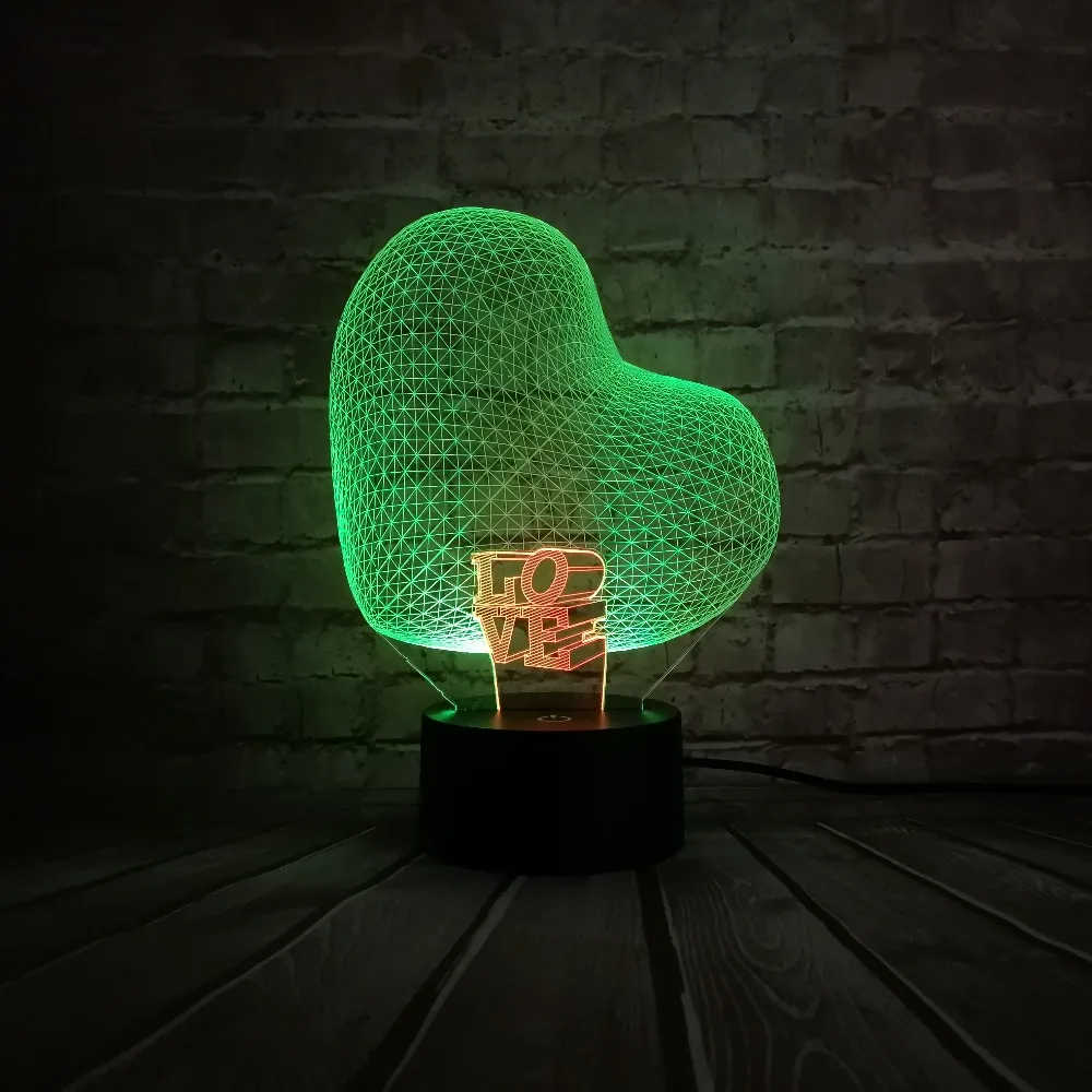Инновационный Романтический Уникальный красочный RGB 3D Любовь сердце ночник свет, usb-зарядка светодиодная светящаяся Свадьба Рождество Валентина фестиваль подарки