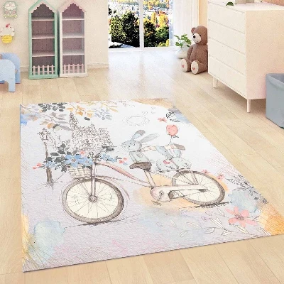 

Else Blue Vintage Retro Blue Bike Kids Room 3d Print Non Slip Microfiber Children Kids Room Decorative Area Rug Mat