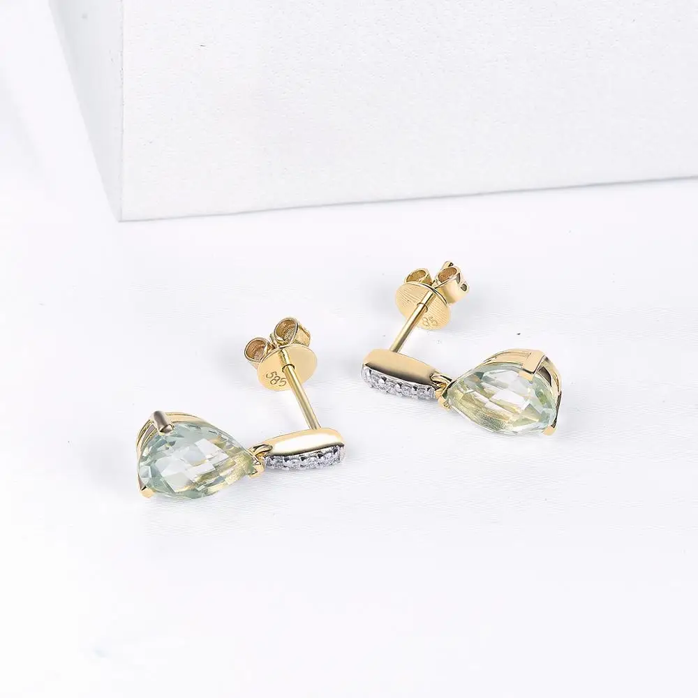 LP натуральный драгоценный камень зеленый аметист 2.68ct Настоящее 14KY золото обручение висячие серьги с бриллиантами хорошее ювелирное изделие для женщин девочек подарок