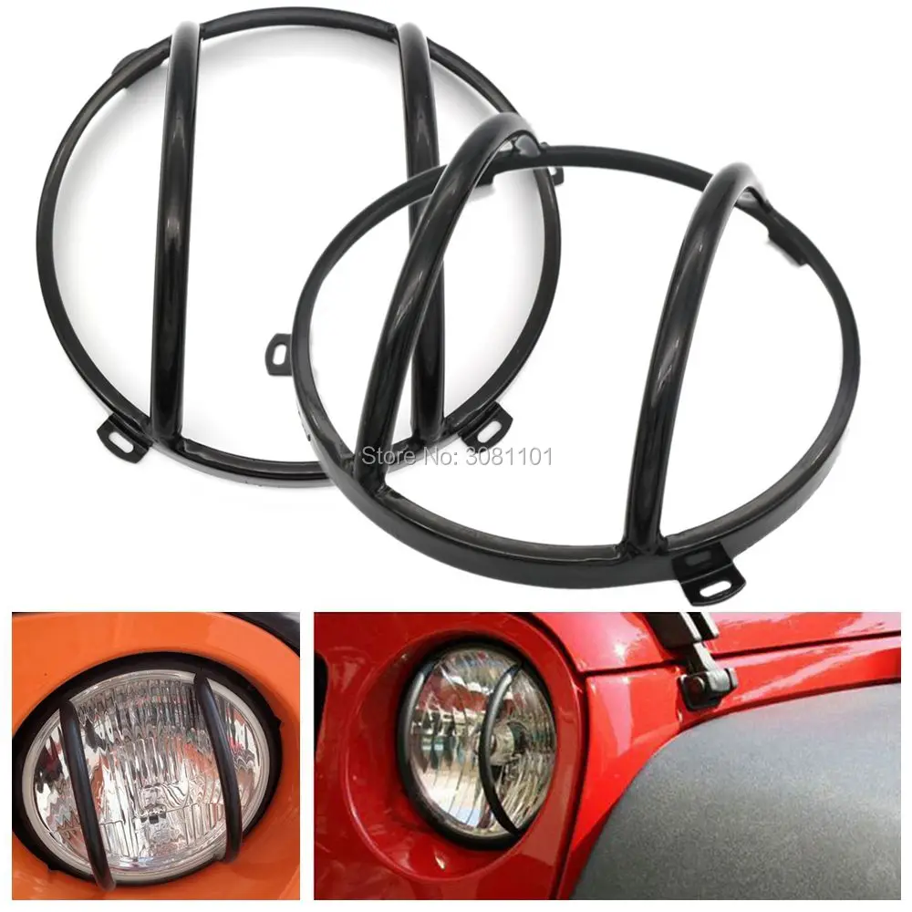 7 дюймов черная круглая крышка фары стальная защита для Jeep Wrangler JK 2007 2016/2007 2014 Unlimited