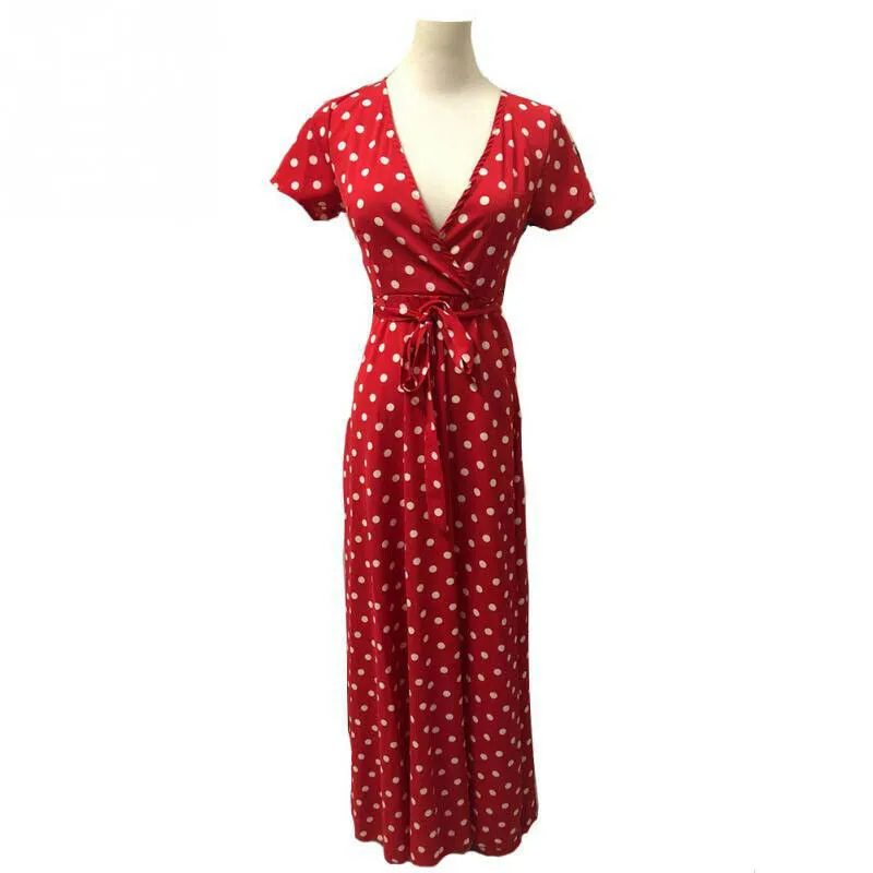 Горячая Распродажа 2019 женское летнее Сексуальное Женское Платье Макси Boho Poka-dot