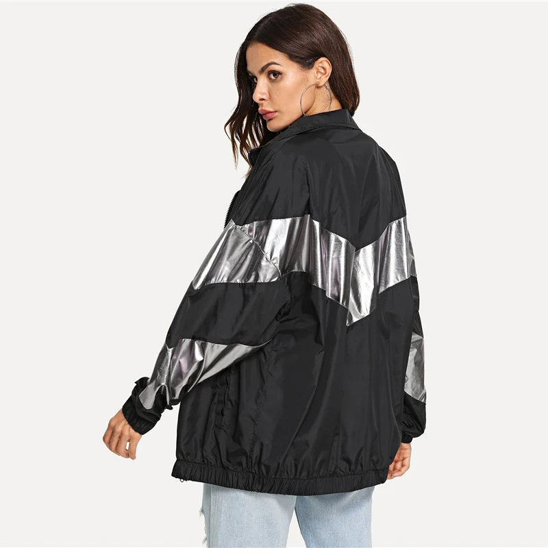 SHEIN Спортивная Куртка С Контрастными Вставками Женская Спортивная Куртка С Длинными Рукавами