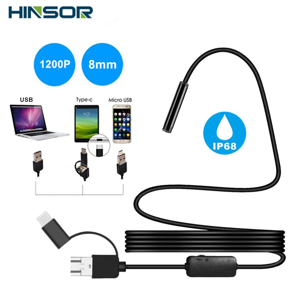 Камера Эндоскоп 3 в 1 8 мм 1200P HD Type C Micro USB|Камеры видеонаблюдения| |