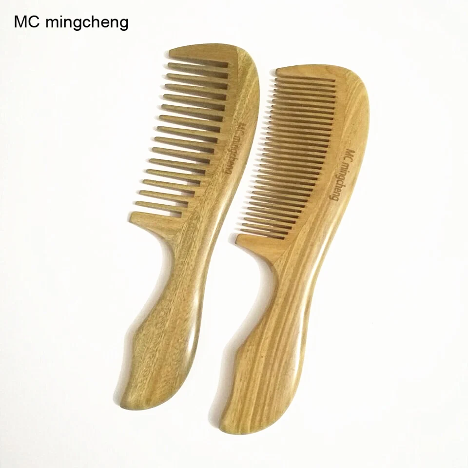 

MC New Green Sandalwood Comb Natural Wooden Fine Tooth Wide Tooth Massage Healthy Hair Care Wood Comb Tangle Hair Brush 20x4.5cm
