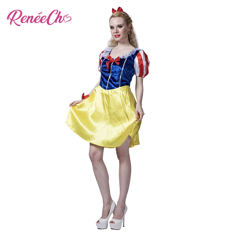 Beauty Dress For Halloween Costume Classic Snow White Women lady carnival costume adult dress and headband set cosplay |