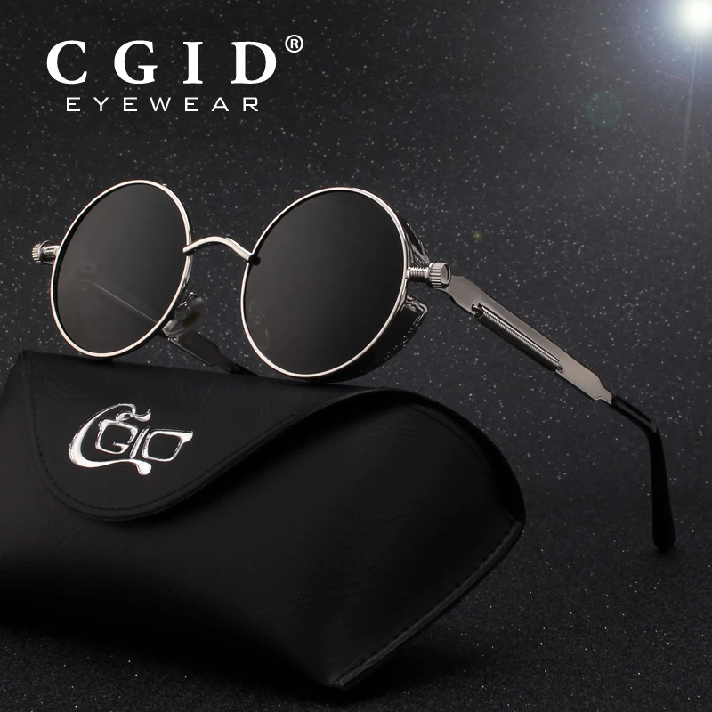 CGID стимпанк стиль круглые металлические солнцезащитные очки с UV400 и