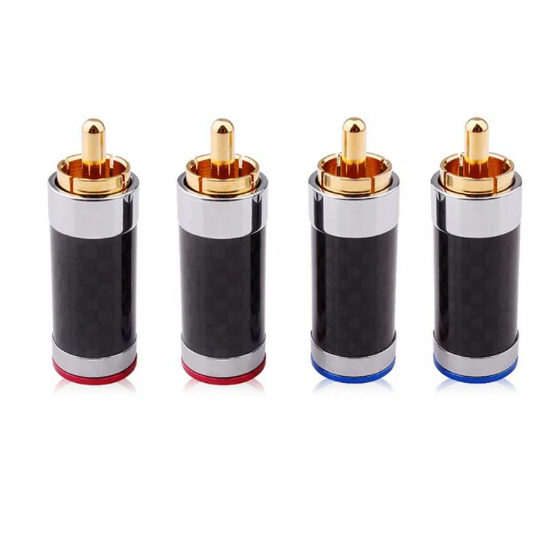 HiFi 4 шт. Позолоченные разъемы RCA из углеродного волокна Соединительный кабель