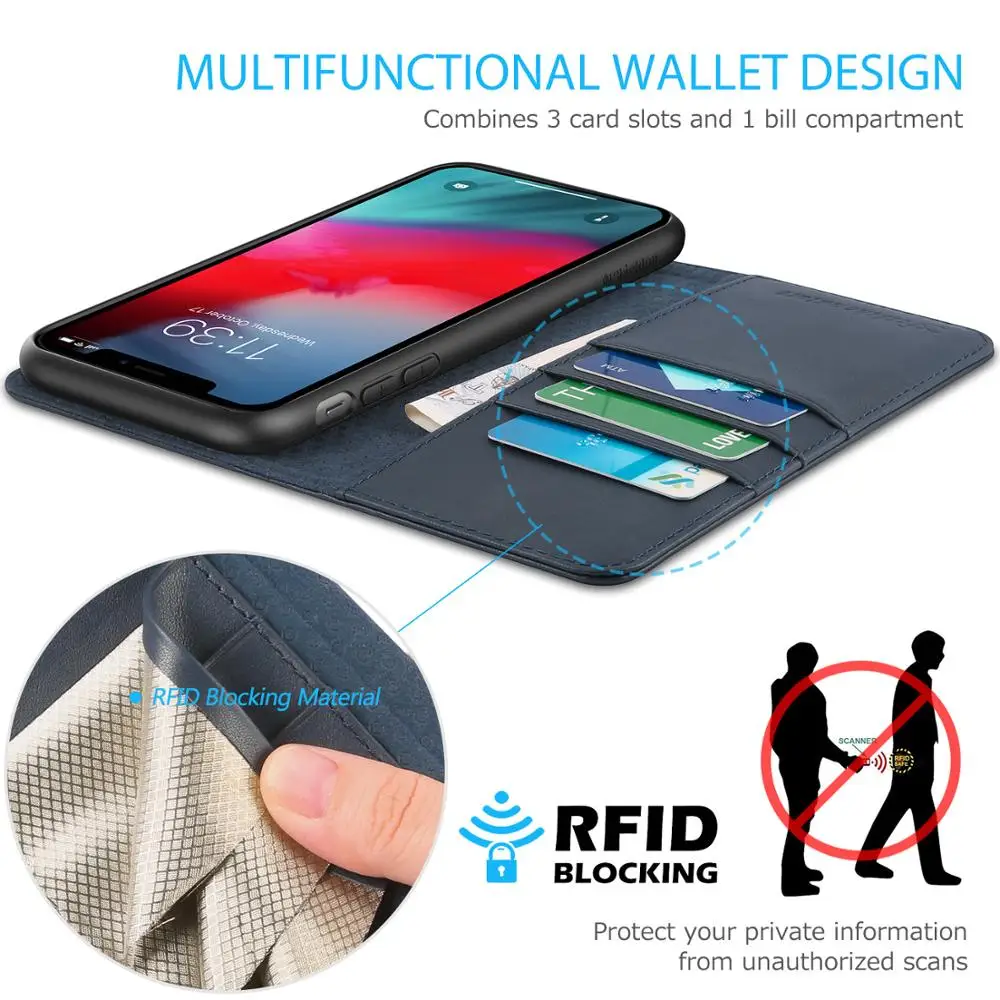 Чехол-Кошелек SHIELDON для iPhone XR, с натуральной кожей 【кредитная карта holder【rfid blocking】【магнитная одежда 【kickstand】