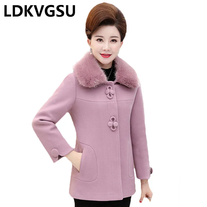 Женское Короткое шерстяное пальто однотонное хлопковое с меховым воротником