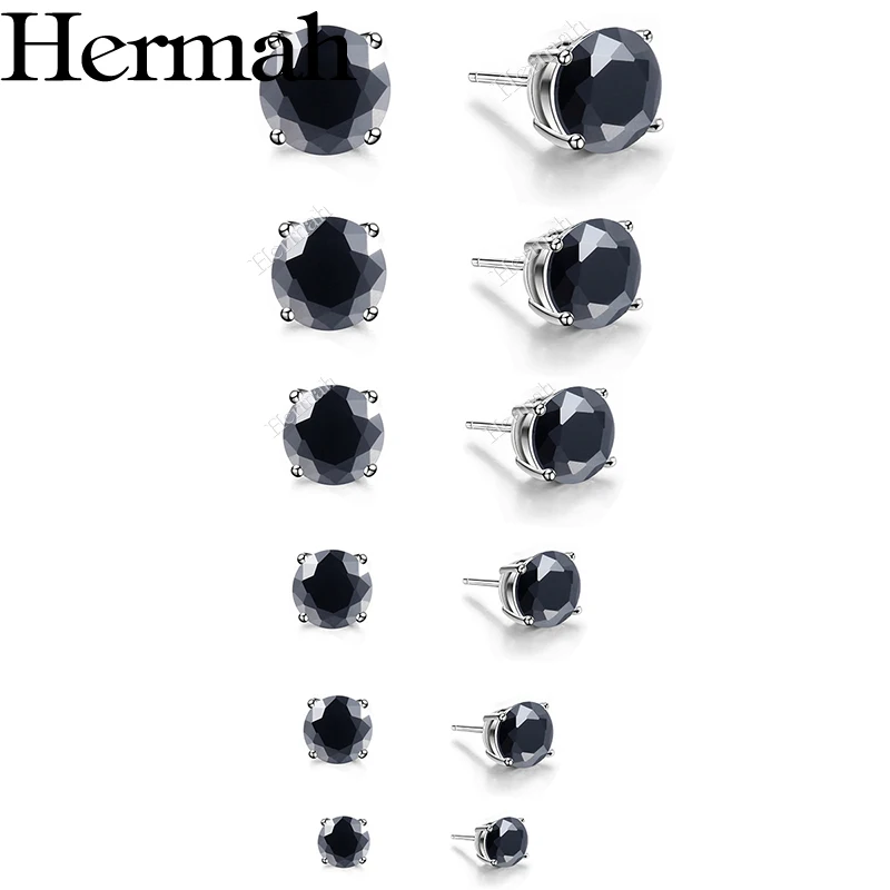 Hermah женские шпильки Серьги круглой огранки Черный CZ HSEM06F|stud earrings|cz stud earringscz earrings |