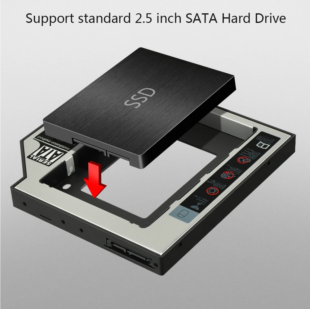 DeepFox алюминиевый пластиковый 2nd HDD SSD caddy 12,7 мм SATA 3,0 для 2," чехол для жесткого диска DVD CD-ROM Optibay