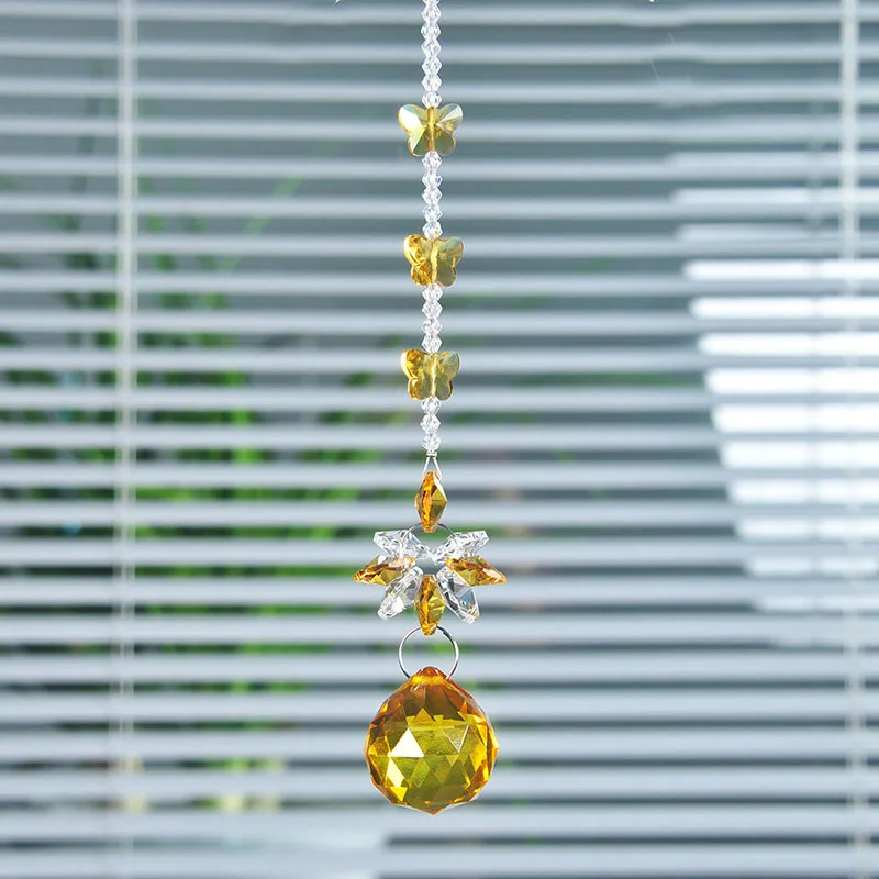 H&ampD Handmade 30mm Crystal Ball Chandelier Prisms Window Butterfly Ornaments Rainbow Maker Hanging Suncatcher Home Decor (Yellow) | Дом и