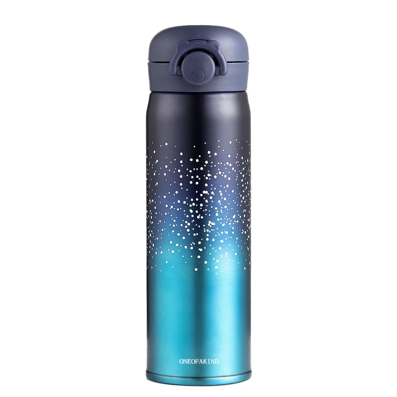 500ml Blue Детская бутылочка для кормления для школьников, детей, школьников, детских садов, бутылка для воды, фэнтези, звезды, градиентный стиль, термосы - Цвет: 500ml Blue