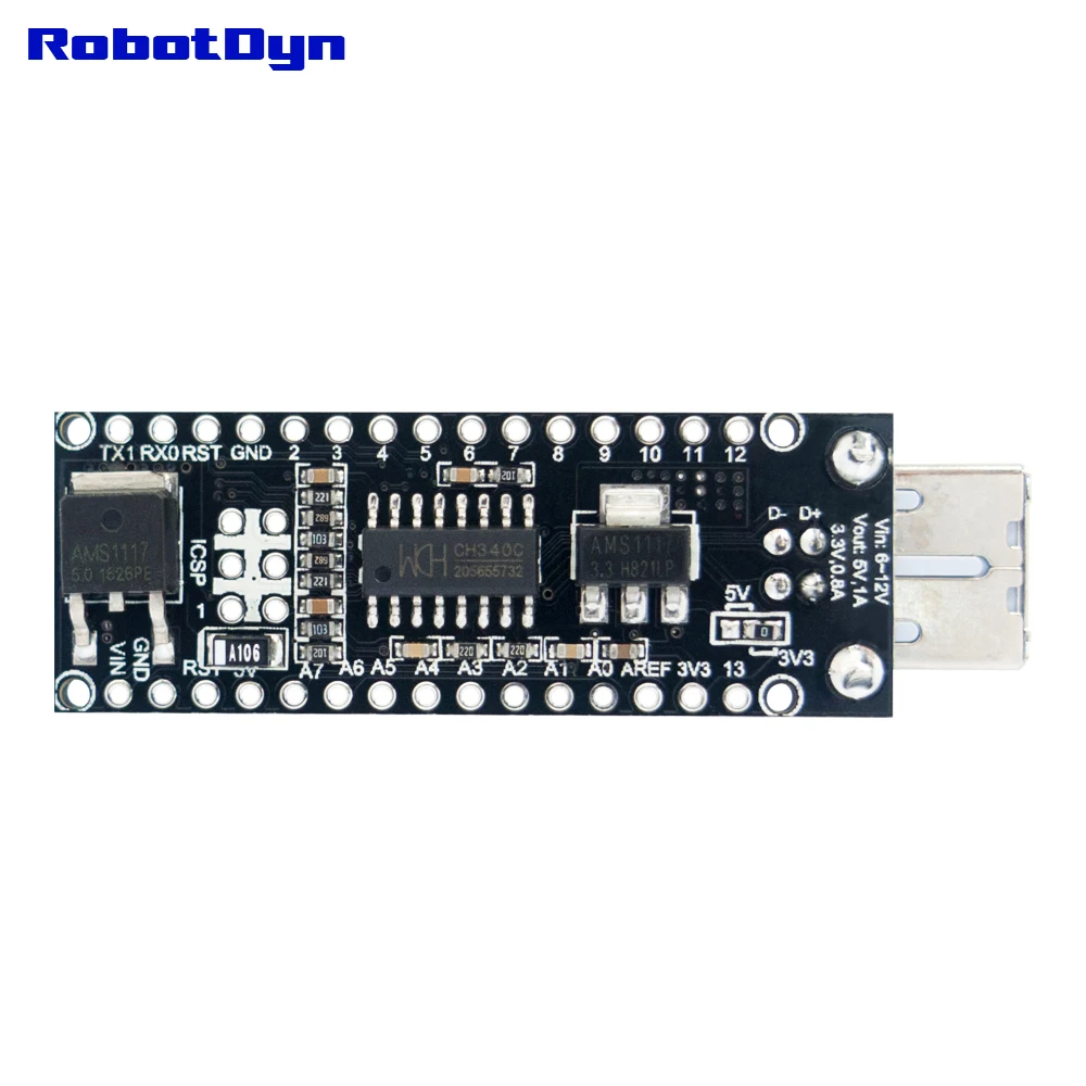 NANO V3 Industrial 3 В/5 В Logic CH340C ATMega168/328 USB B с контактными разъемами или припаянной