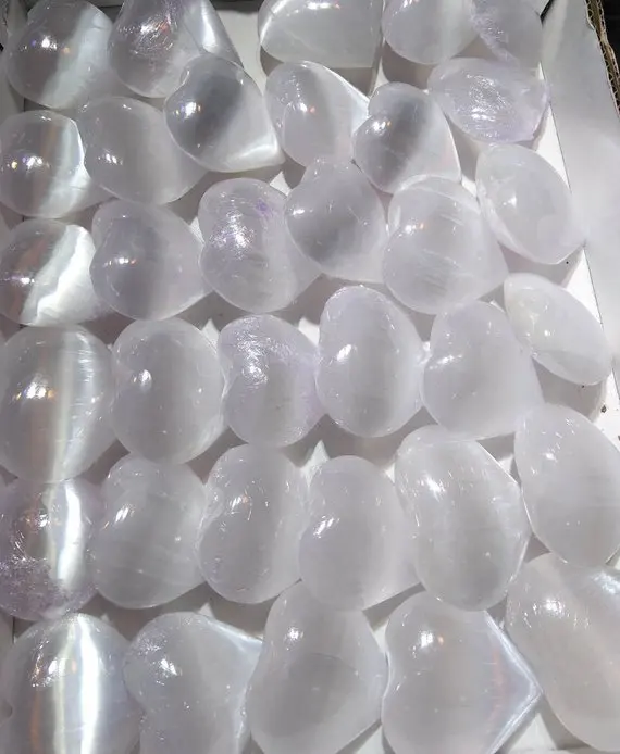 

Sale-1 XL SELENITE HEART 2" Polished Love Selenite Palm stone, Selenite Jewelry. Crystal Healing Crystals and Stones
