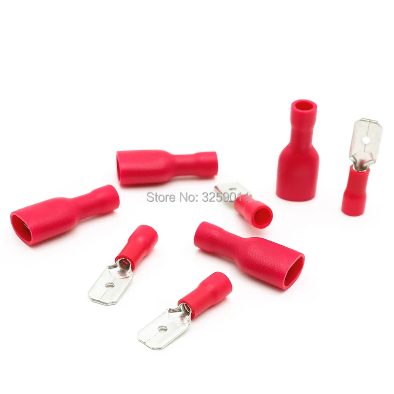 

10PCS Insulated Spade Crimp Wire Cable Connector Splice Terminal Male/Female Insulated Spade Connectors MDD/FDFD 1.25-250 Red