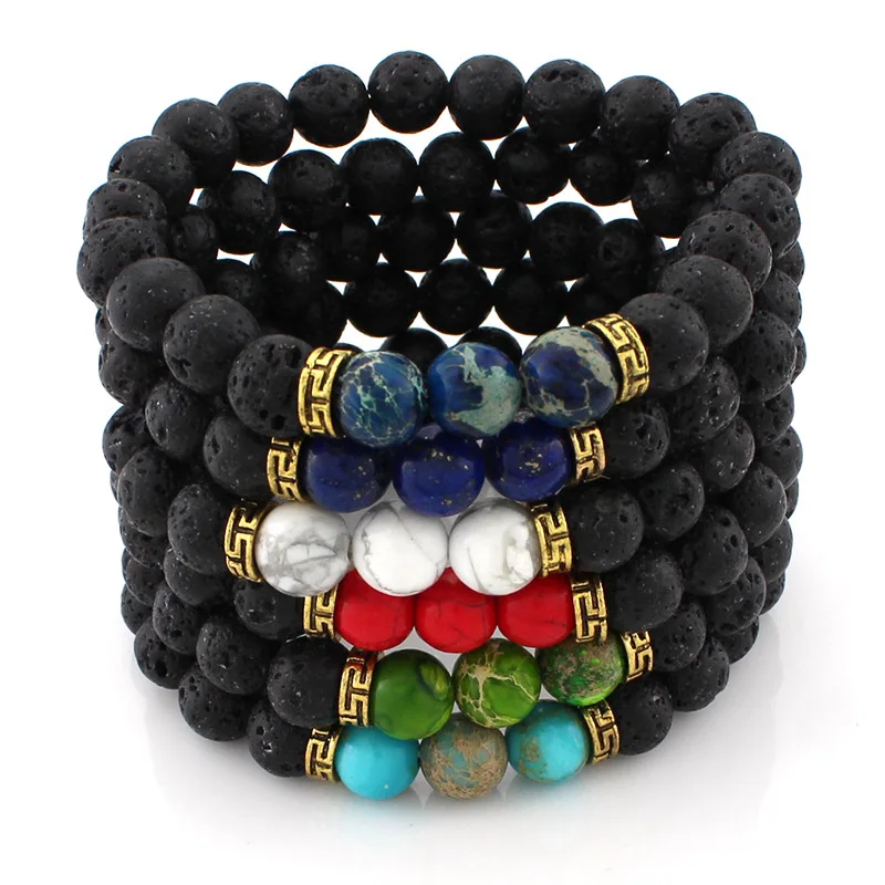 

1 pcs Fashion women Lava Stone bracelet Chakra Healing 8mm Rock Beaded Bangle For men Jewelry Gift