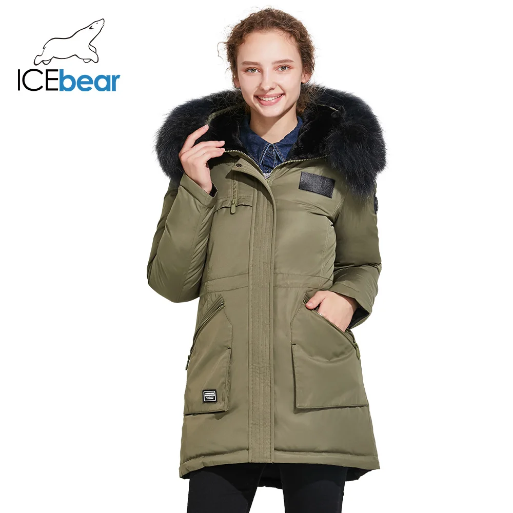 ICEbear 2017 Фирменная зимняя женская куртка с роскошным меховым воротником